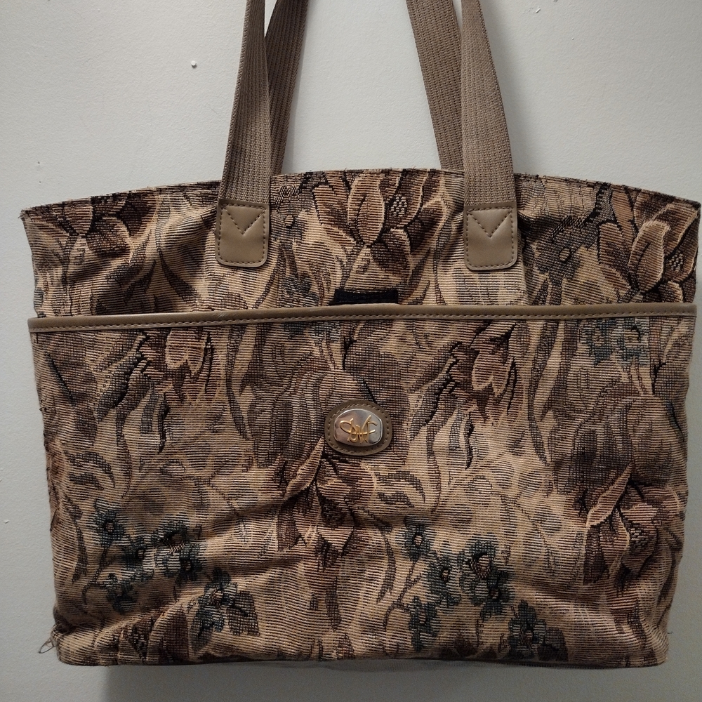 Diane Von Furstenberg Beige Brown Floral Jacquard Tote